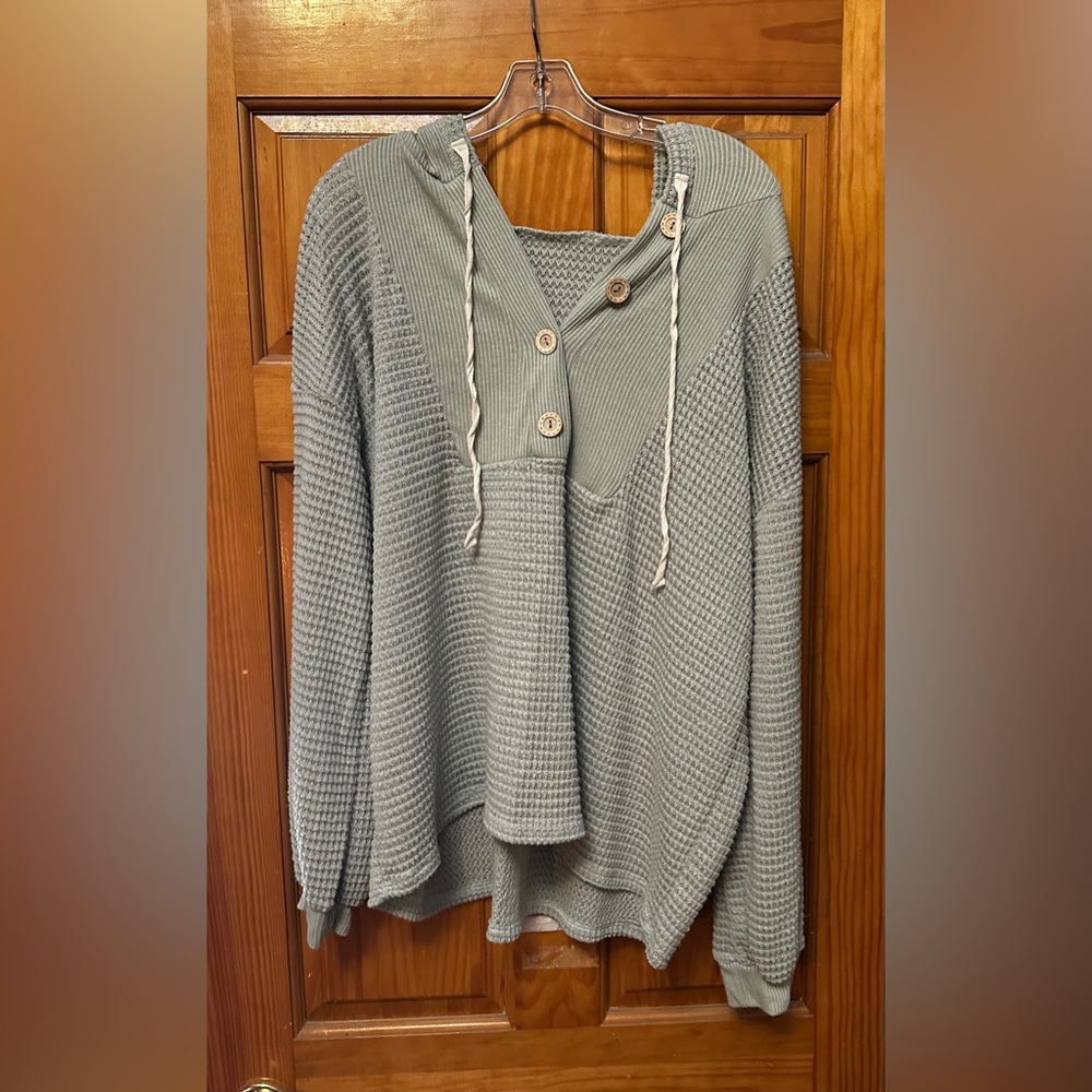 Cozy Waffle Knit Hoodie in Light Green- worn once